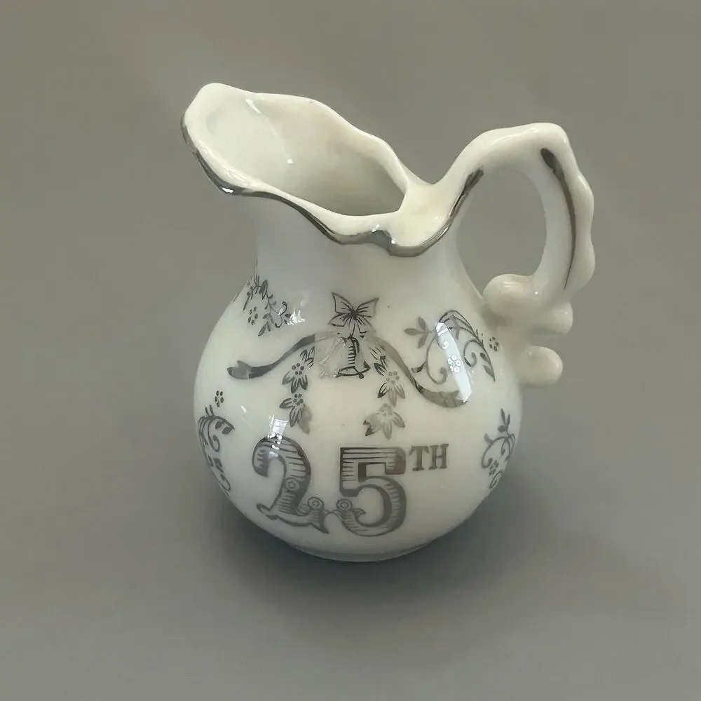 25th Anniversary Sugar Bowl and Creamer 3 Inch Japan Set Of 2